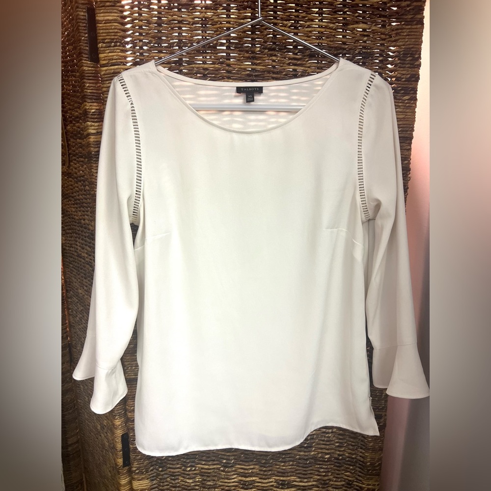 Talbots- Ivory color shirt- Side zipper, Open seam around arms/shoulder, Size:XS